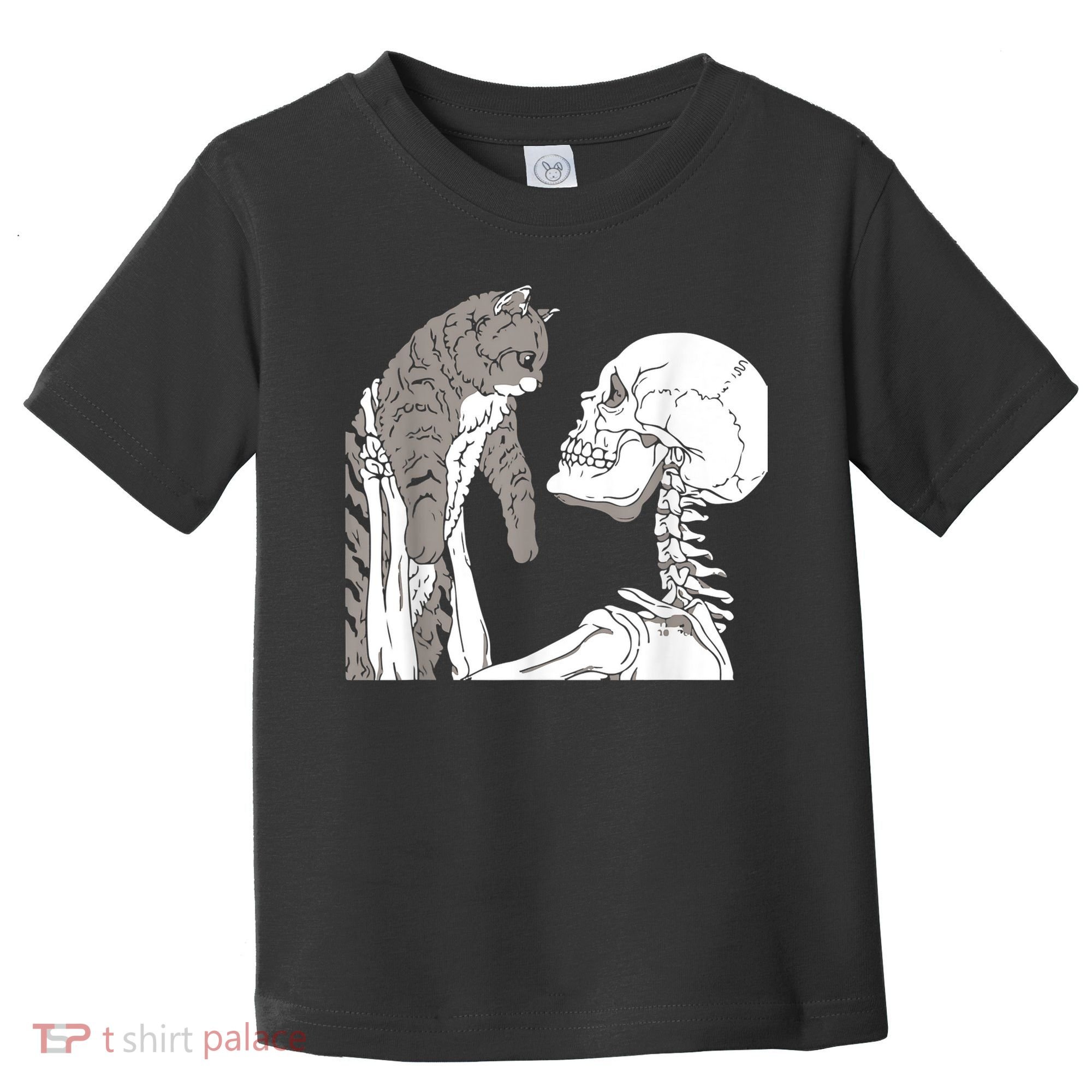 Funny Skeleton Holding A Cat Shirt Lazy Halloween Costume Skull Toddler T-Shirt