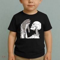 Funny Skeleton Holding A Cat Shirt Lazy Halloween Costume Skull Toddler T-Shirt thumb 2