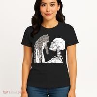 Funny Skeleton Holding A Cat Shirt Lazy Halloween Costume Skull Women's T-Shirt thumb 4