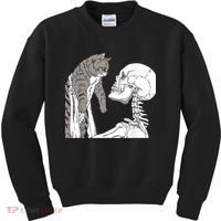 Funny Skeleton Holding A Cat Shirt Lazy Halloween Costume Skull Kids Sweatshirt thumb 0