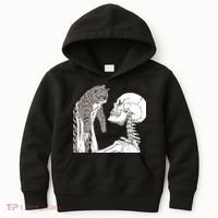 Funny Skeleton Holding A Cat Shirt Lazy Halloween Costume Skull Kids Hoodie thumb 0