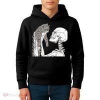 Funny Skeleton Holding A Cat Shirt Lazy Halloween Costume Skull Kids Hoodie thumb 4