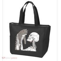Funny Skeleton Holding A Cat Shirt Lazy Halloween Costume Skull Tote Bag thumb 3