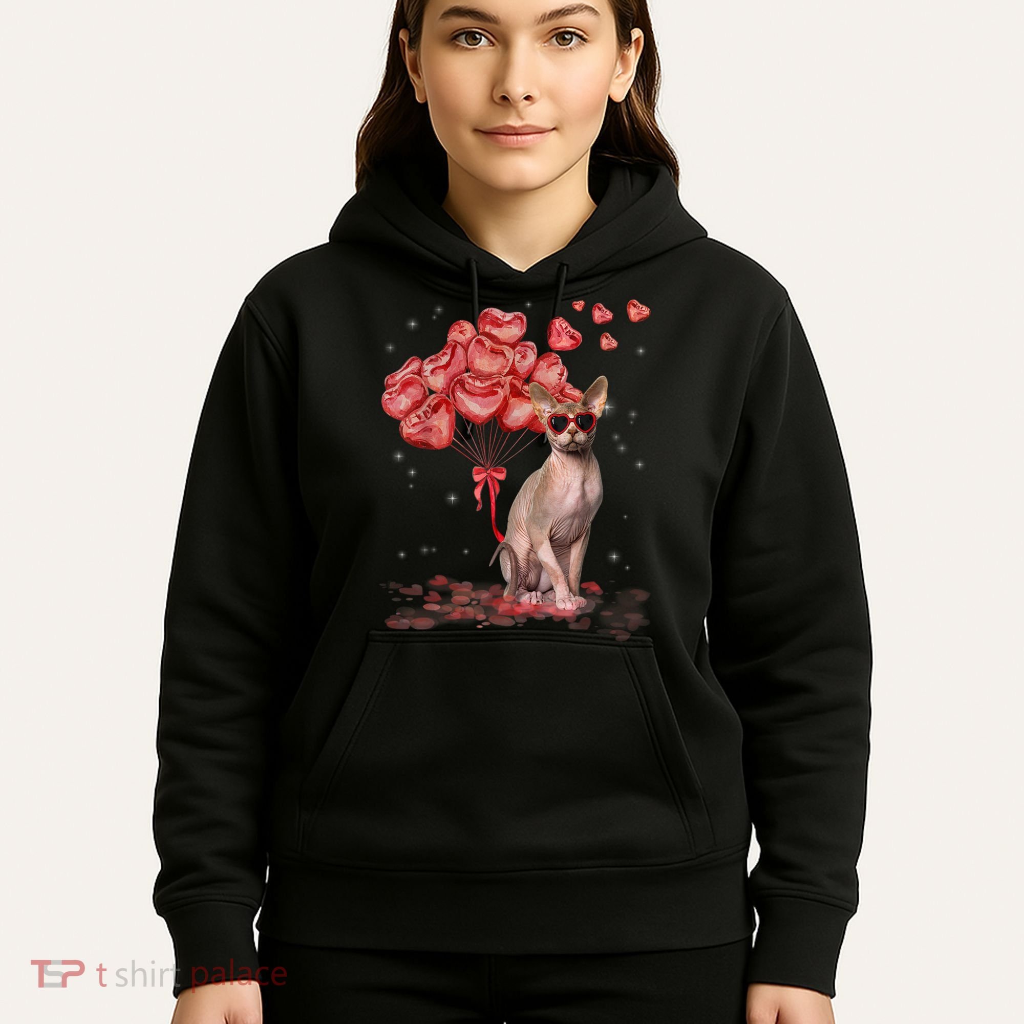 Funny Sphynx Heart Valentines Day Cat Dad Mom Hoodie