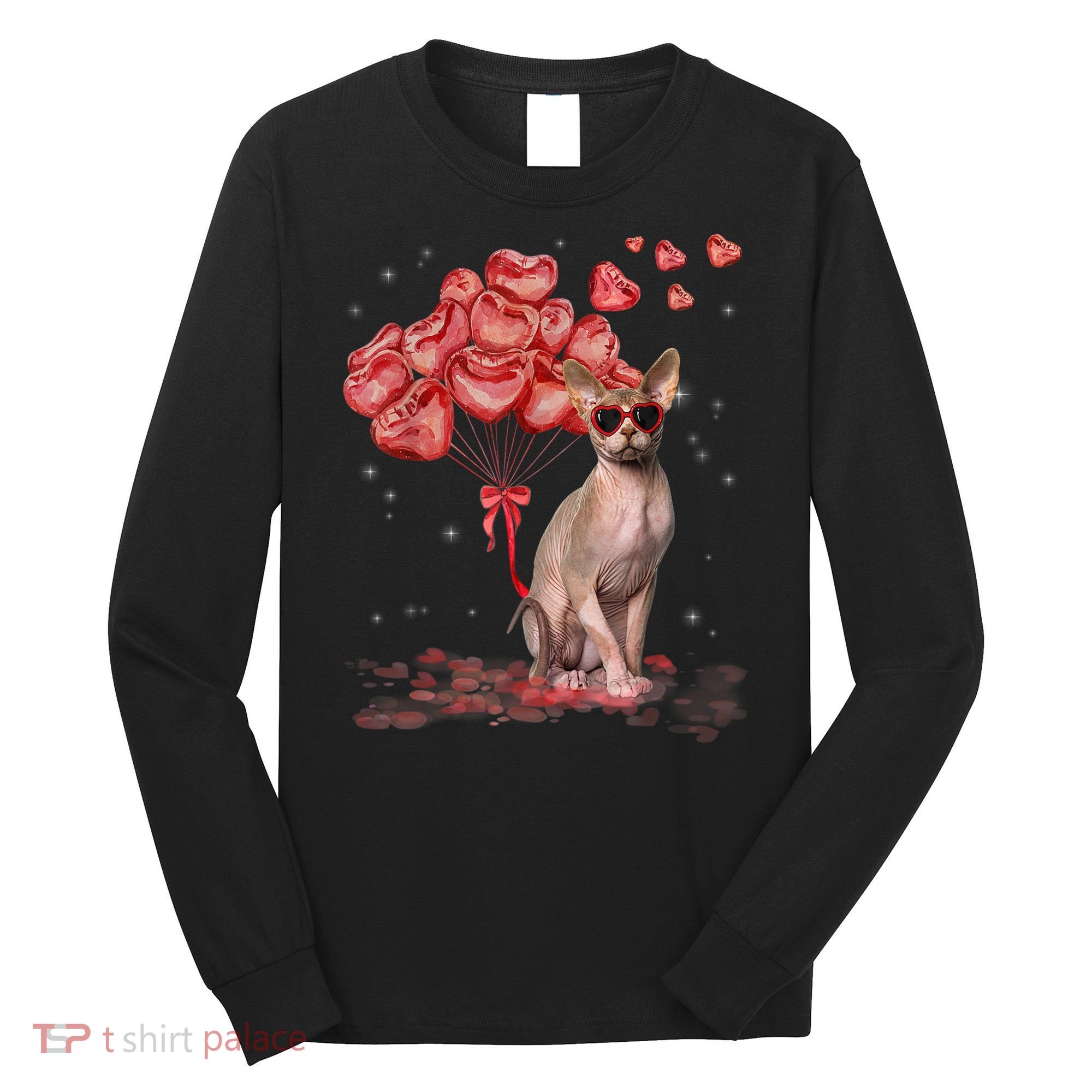 Funny Sphynx Heart Valentines Day Cat Dad Mom Long Sleeve Shirt