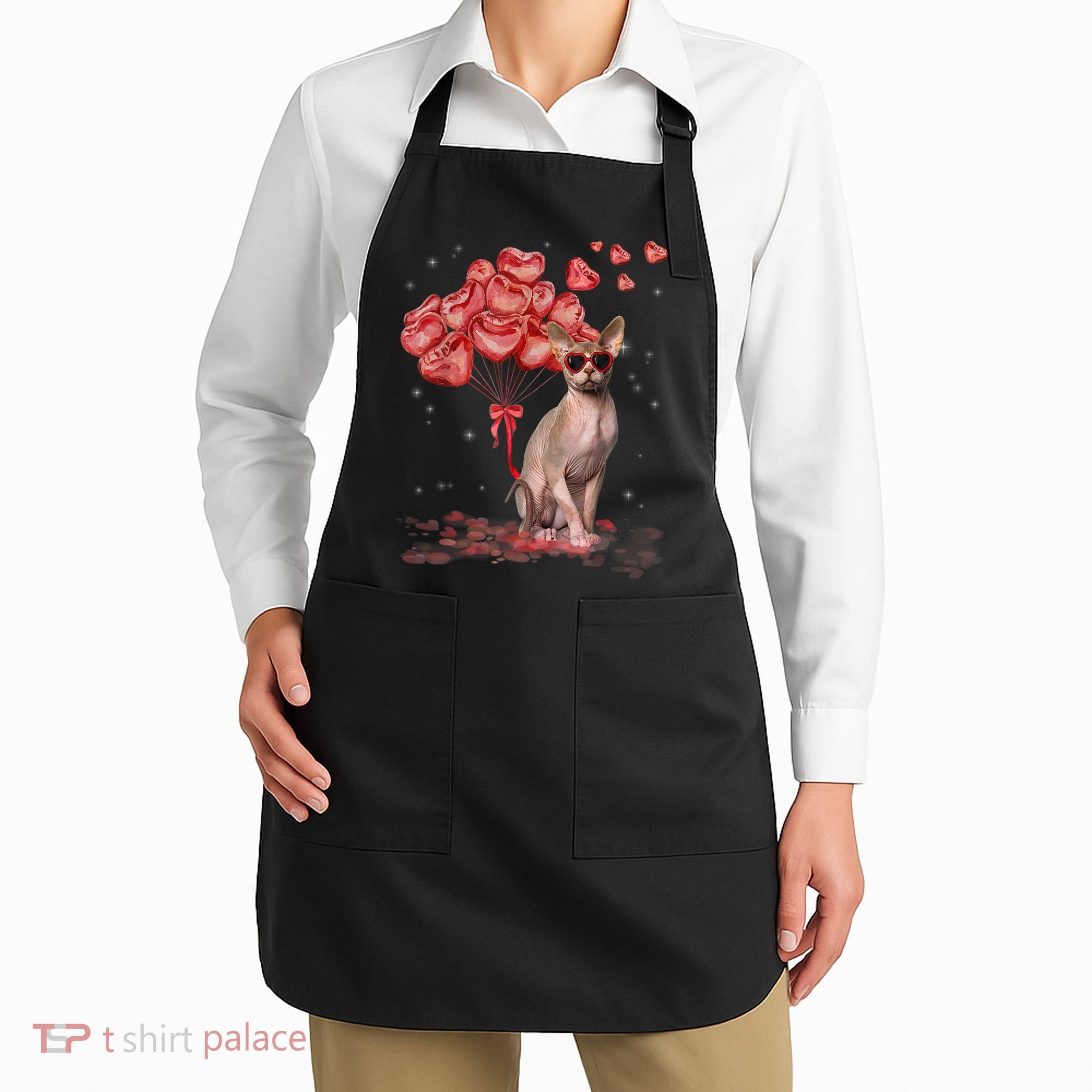 Funny Sphynx Heart Valentines Day Cat Dad Mom Apron