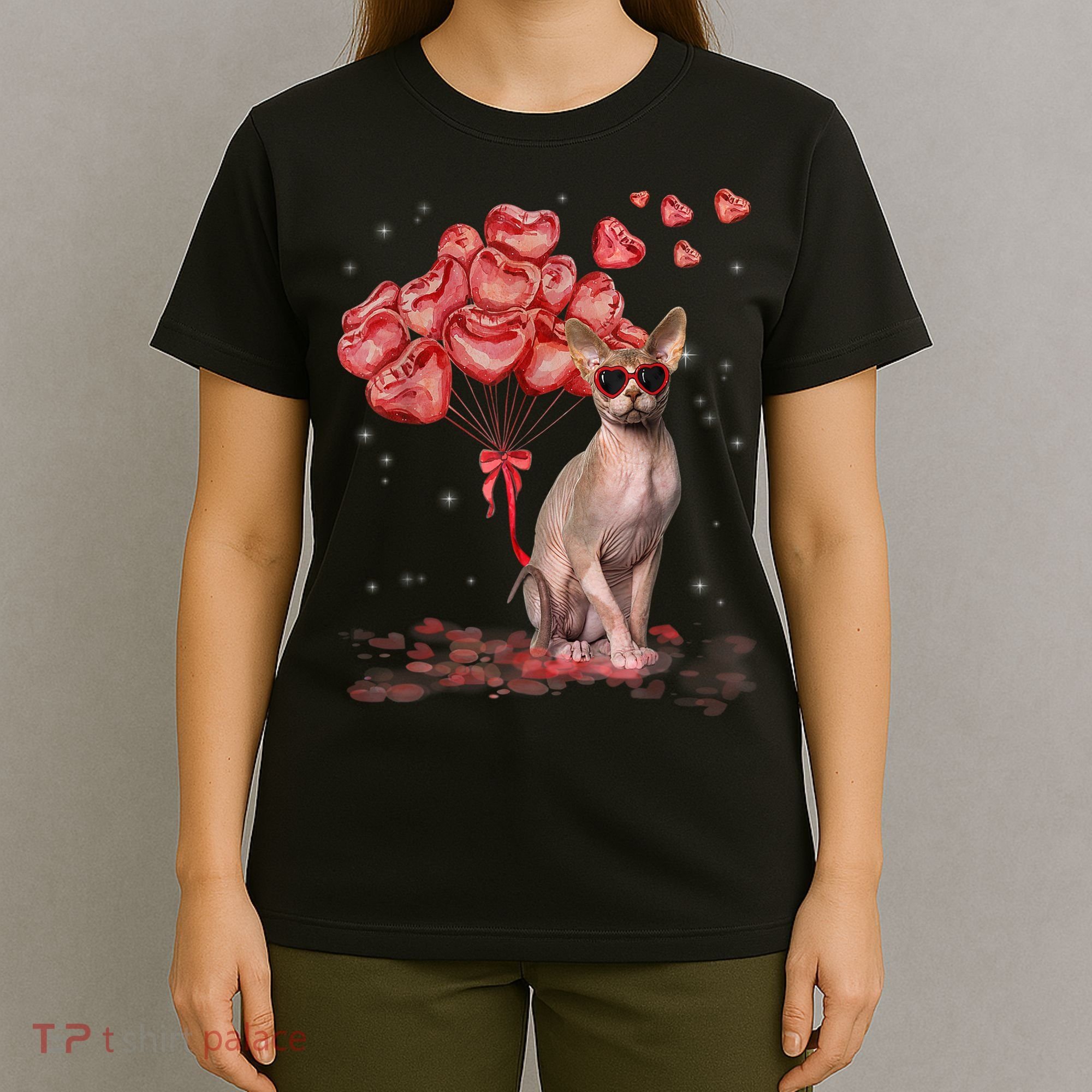 Funny Sphynx Heart Valentines Day Cat Dad Mom T-Shirt