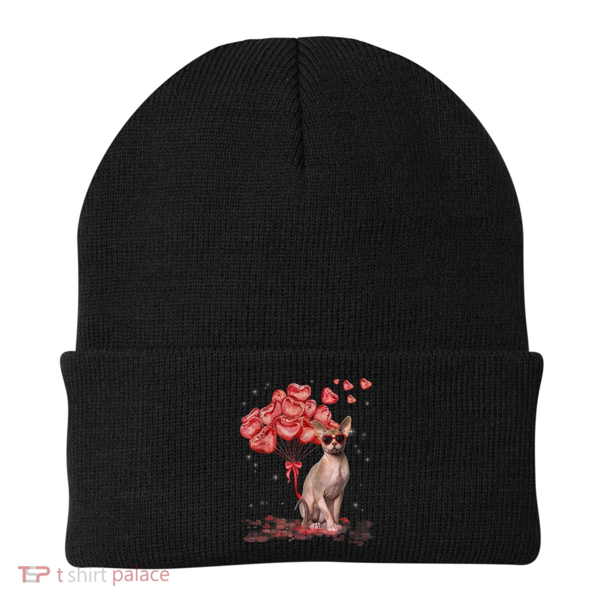 Funny Sphynx Heart Valentines Day Cat Dad Mom Beanie