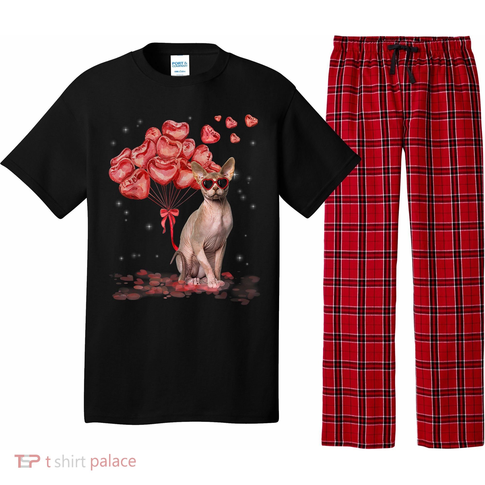 Funny Sphynx Heart Valentines Day Cat Dad Mom Pajama Set