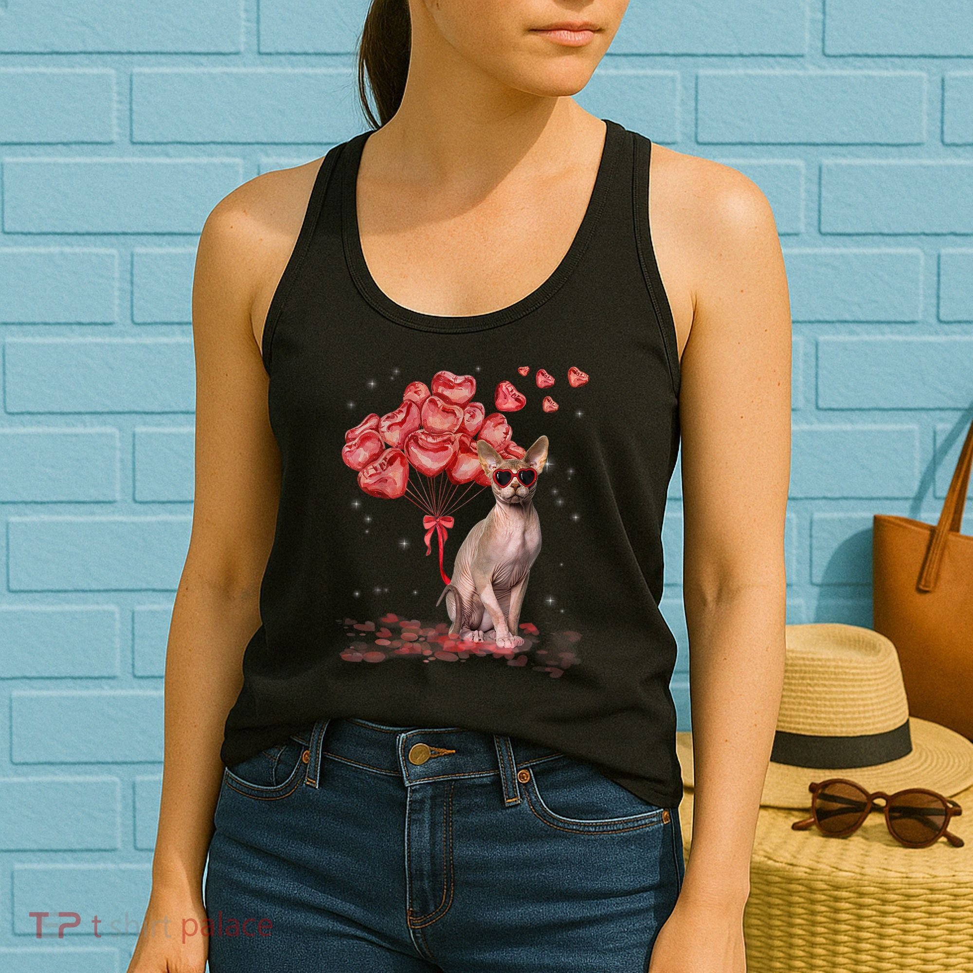 Funny Sphynx Heart Valentines Day Cat Dad Mom Women's Tank Top