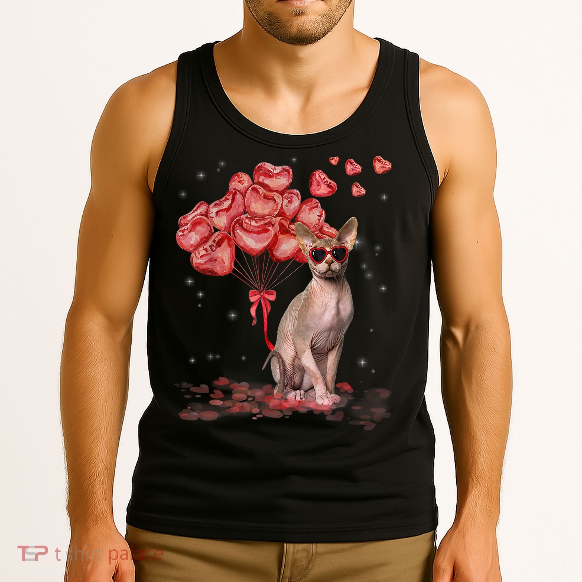 Funny Sphynx Heart Valentines Day Cat Dad Mom Tank Top