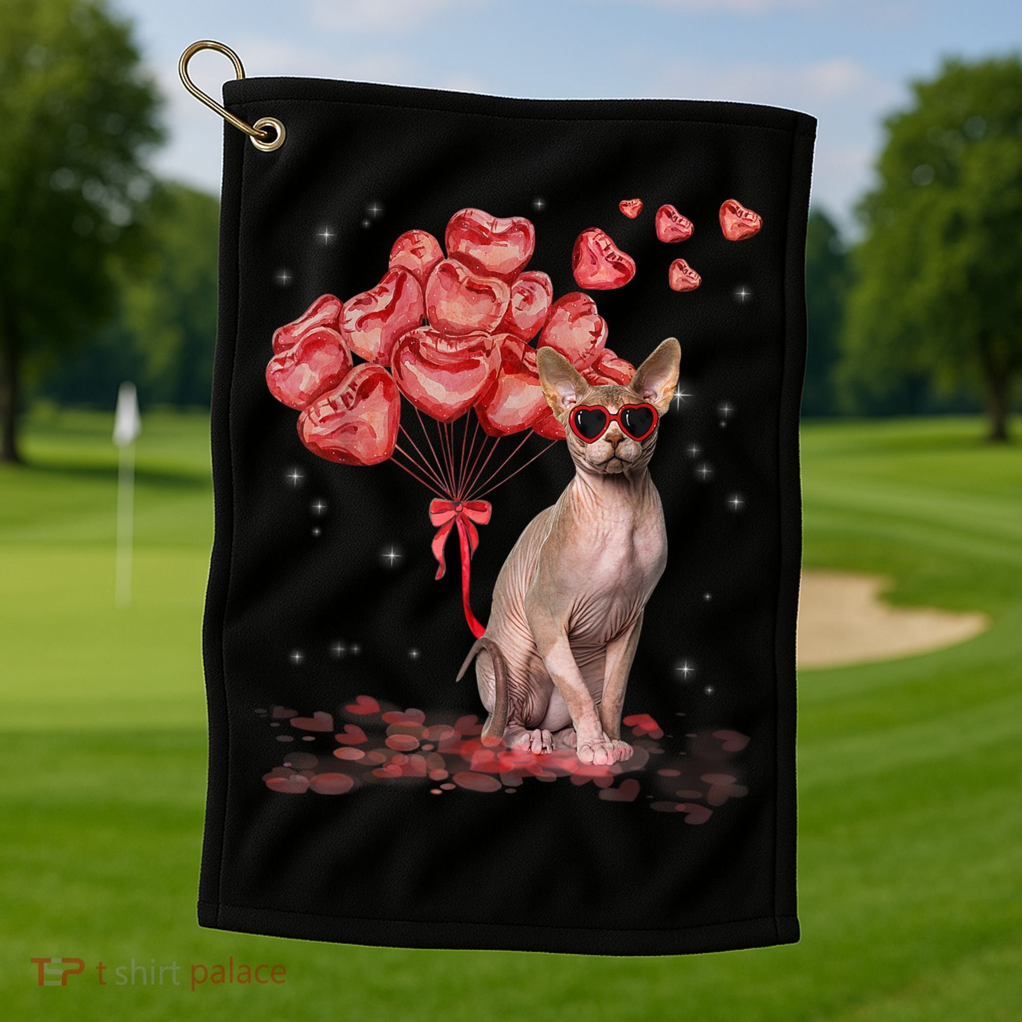 Funny Sphynx Heart Valentines Day Cat Dad Mom Golf Towel