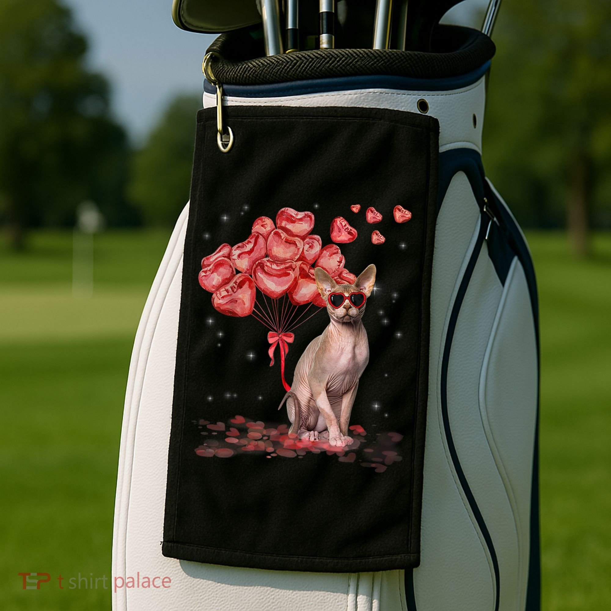Funny Sphynx Heart Valentines Day Cat Dad Mom Golf Towel