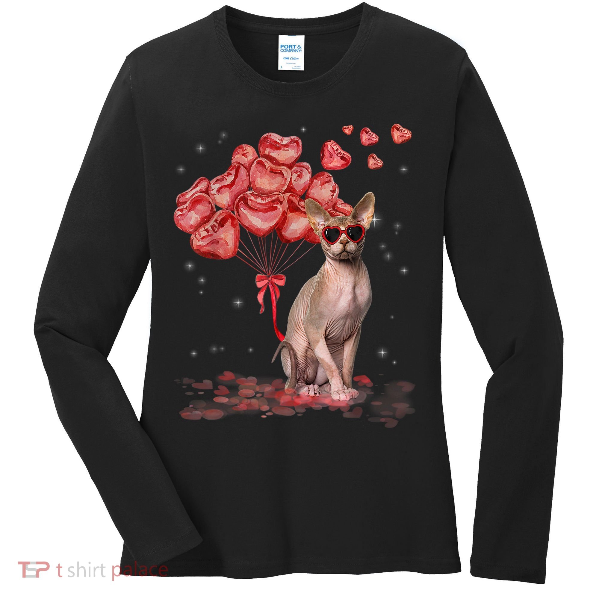 Funny Sphynx Heart Valentines Day Cat Dad Mom Women's Long Sleeve Shirt