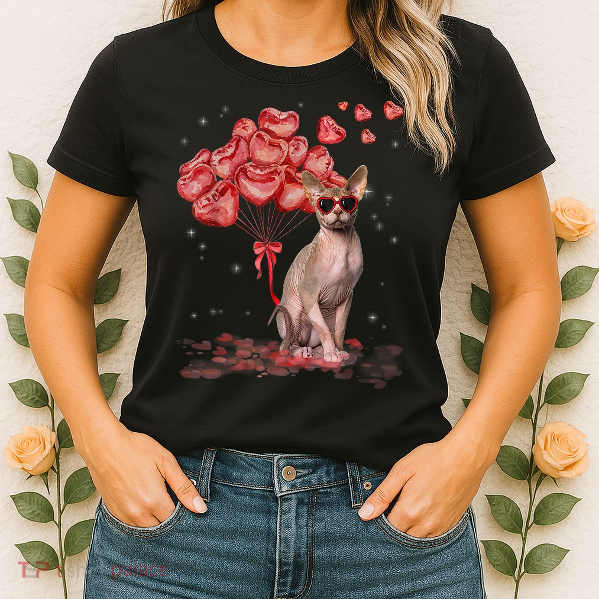 Funny Sphynx Heart Valentines Day Cat Dad Mom Women's T-Shirt