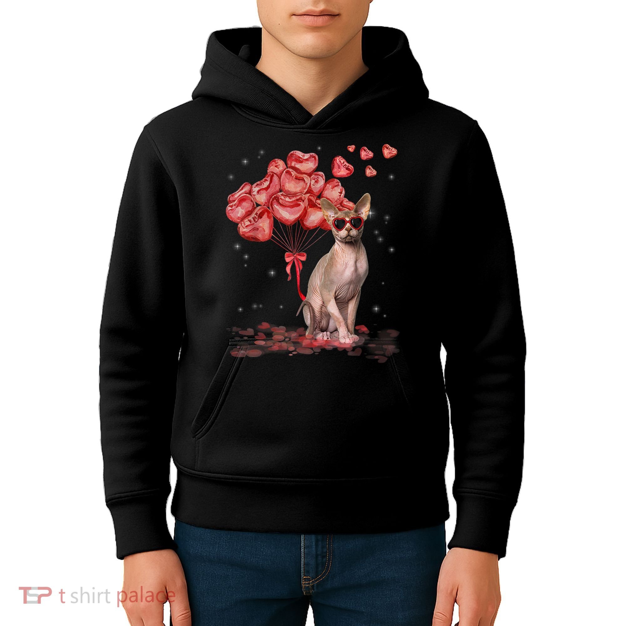 Funny Sphynx Heart Valentines Day Cat Dad Mom Kids Hoodie