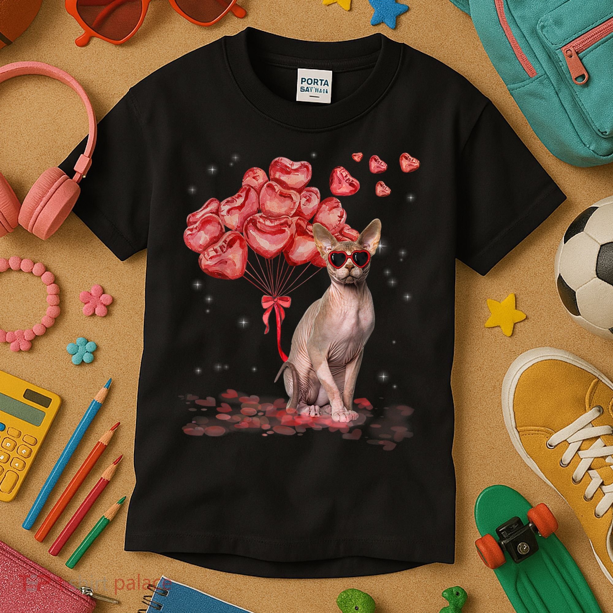 Funny Sphynx Heart Valentines Day Cat Dad Mom Kids T-Shirt