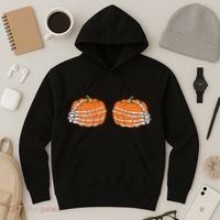 Funny Skeleton Hands Pumpkin Boobs Hoodie thumb 3