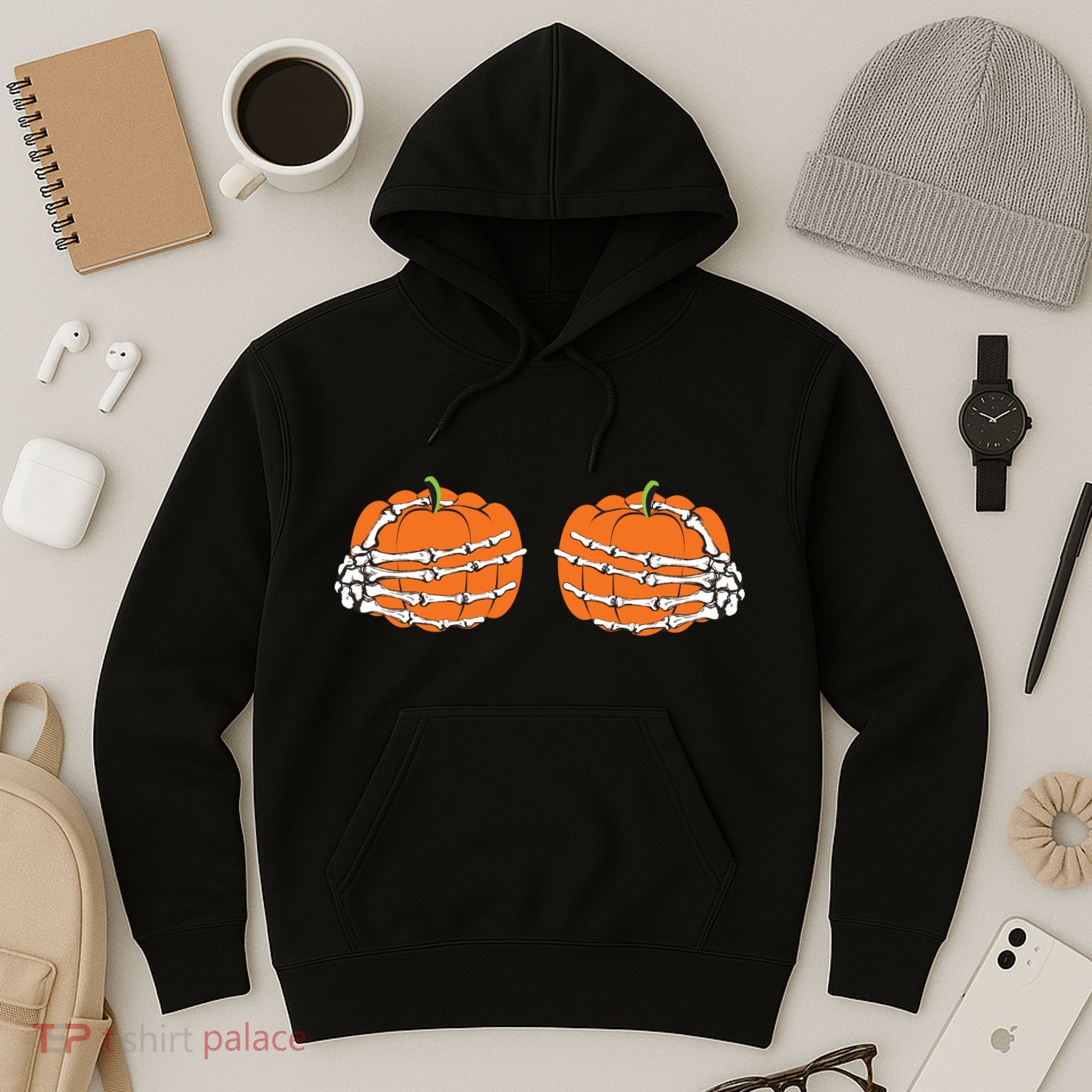 Funny Skeleton Hands Pumpkin Boobs Hoodie