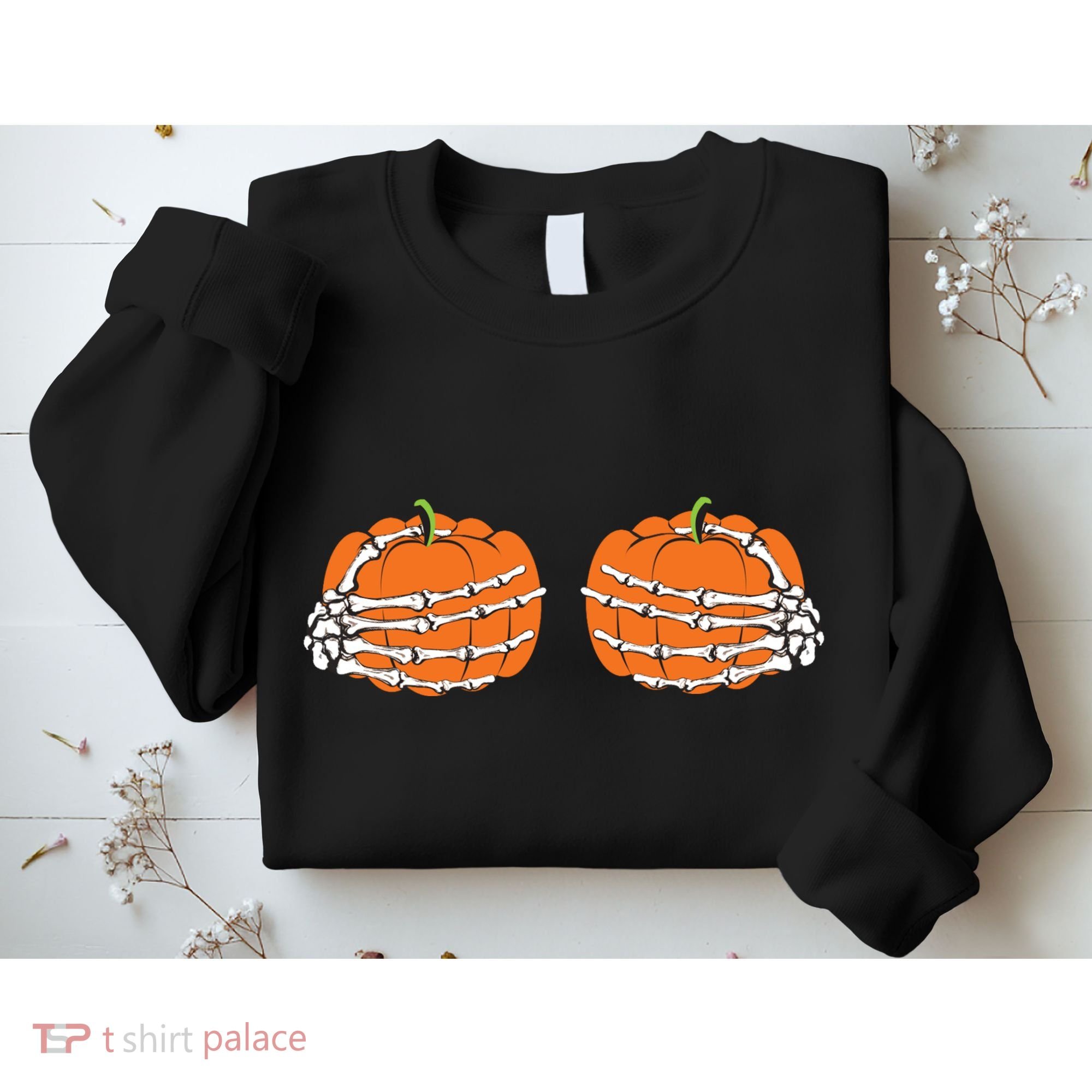 Funny Skeleton Hands Pumpkin Boobs Sweatshirt