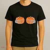 Funny Skeleton Hands Pumpkin Boobs T-Shirt thumb 3