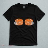 Funny Skeleton Hands Pumpkin Boobs T-Shirt thumb 5