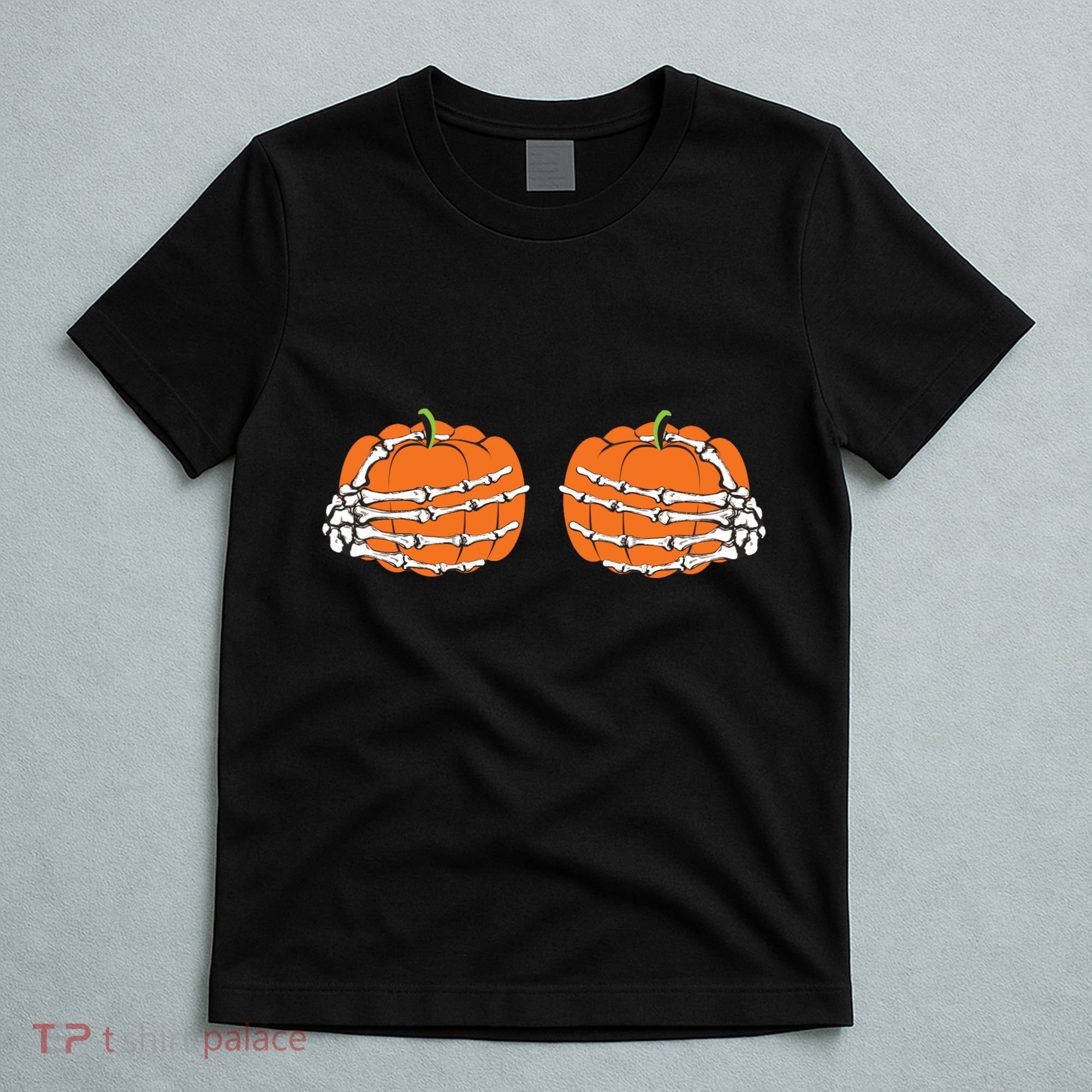 Funny Skeleton Hands Pumpkin Boobs T-Shirt