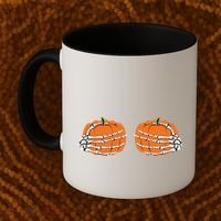 Funny Skeleton Hands Pumpkin Boobs Coffee Mug thumb 2