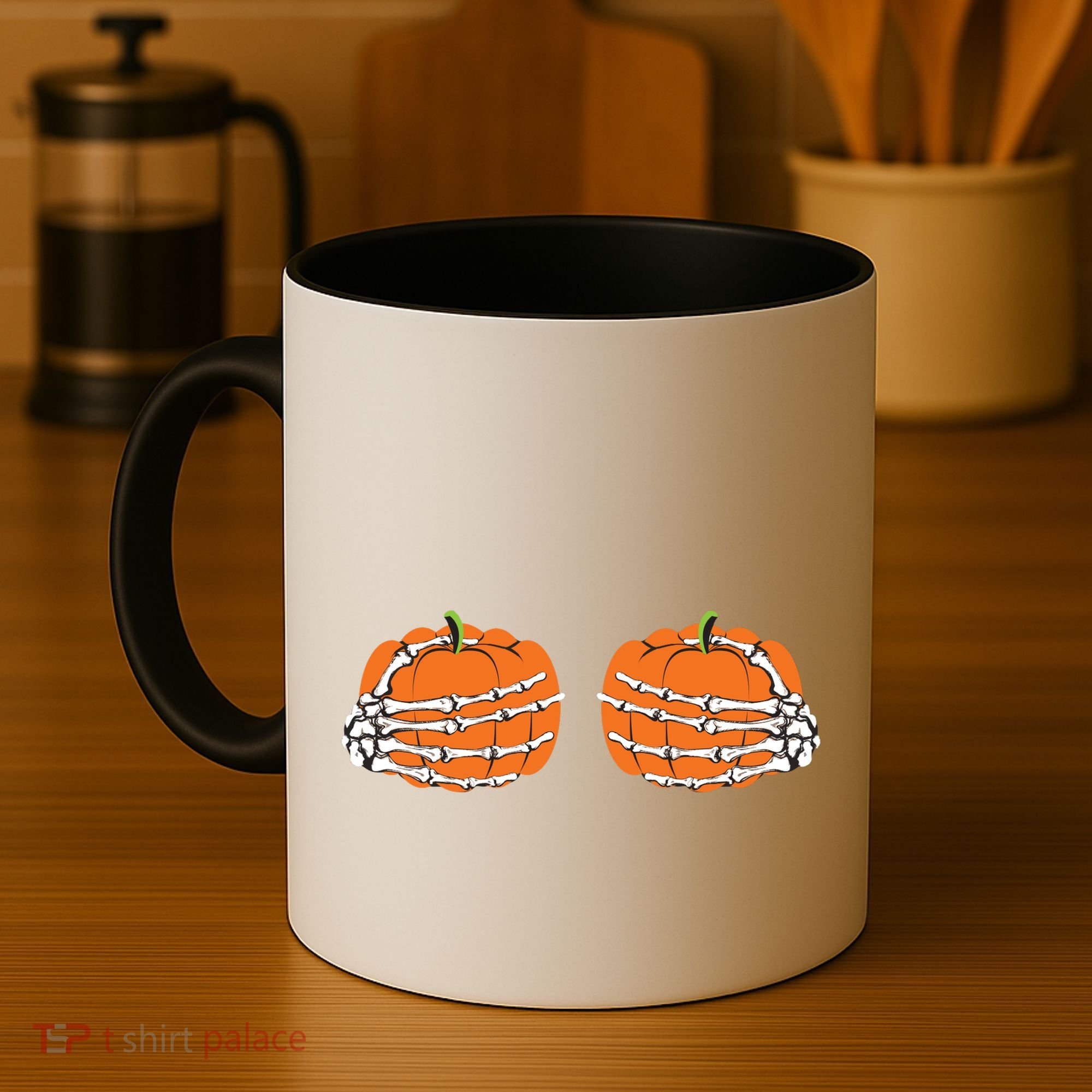 Funny Skeleton Hands Pumpkin Boobs Coffee Mug