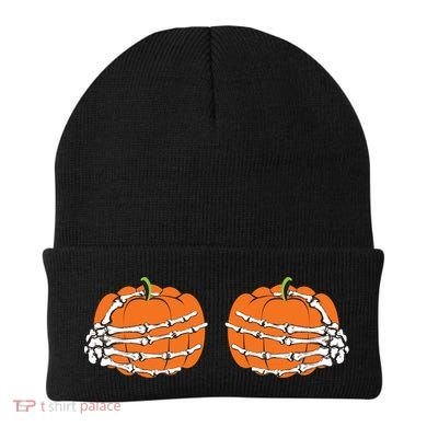 Funny Skeleton Hands Pumpkin Boobs Beanie
