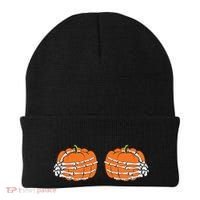 Funny Skeleton Hands Pumpkin Boobs Beanie thumb 0