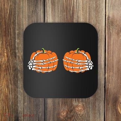 Funny Skeleton Hands Pumpkin Boobs Coaster