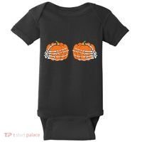 Funny Skeleton Hands Pumpkin Boobs Baby Bodysuit thumb 0