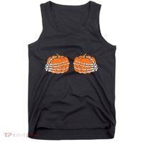 Funny Skeleton Hands Pumpkin Boobs Tank Top thumb 0