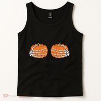 Funny Skeleton Hands Pumpkin Boobs Tank Top thumb 2