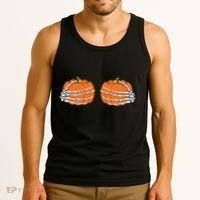 Funny Skeleton Hands Pumpkin Boobs Tank Top thumb 3
