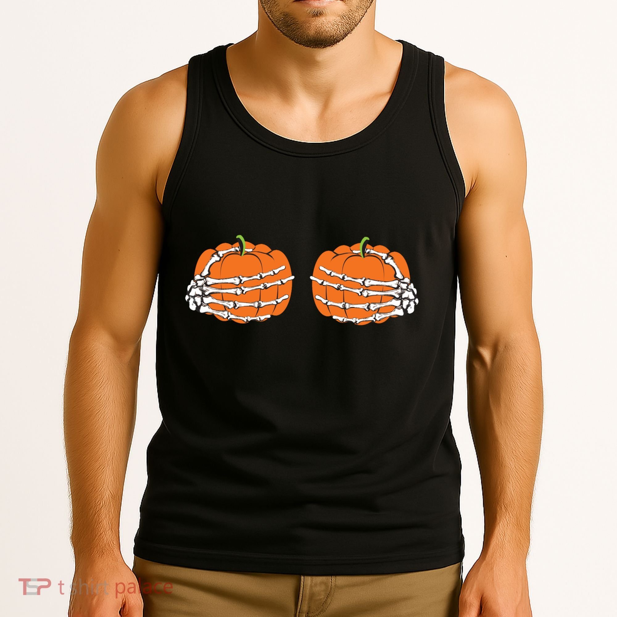Funny Skeleton Hands Pumpkin Boobs Tank Top