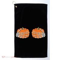 Funny Skeleton Hands Pumpkin Boobs Golf Towel thumb 0