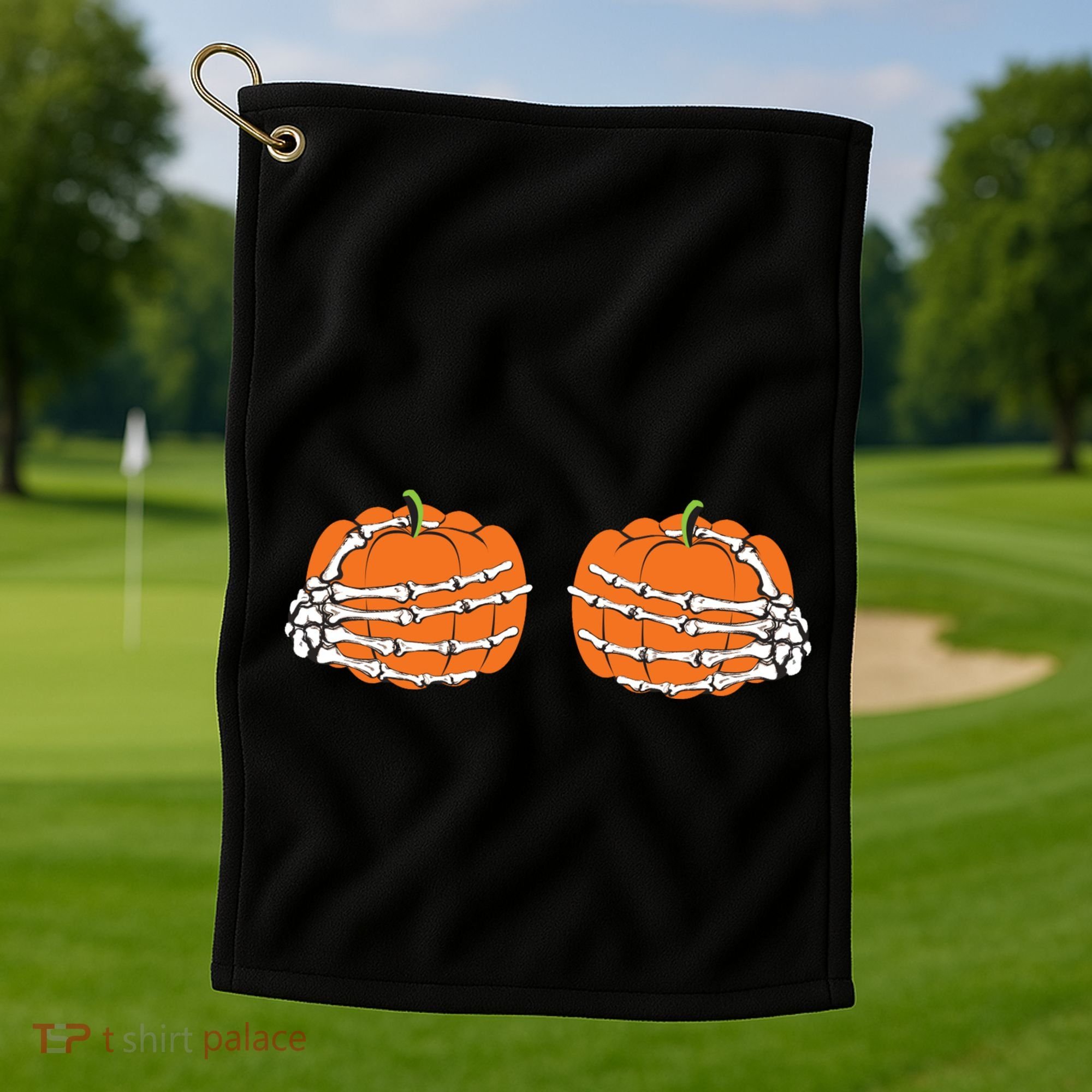 Funny Skeleton Hands Pumpkin Boobs Golf Towel