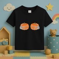Funny Skeleton Hands Pumpkin Boobs Toddler T-Shirt thumb 3