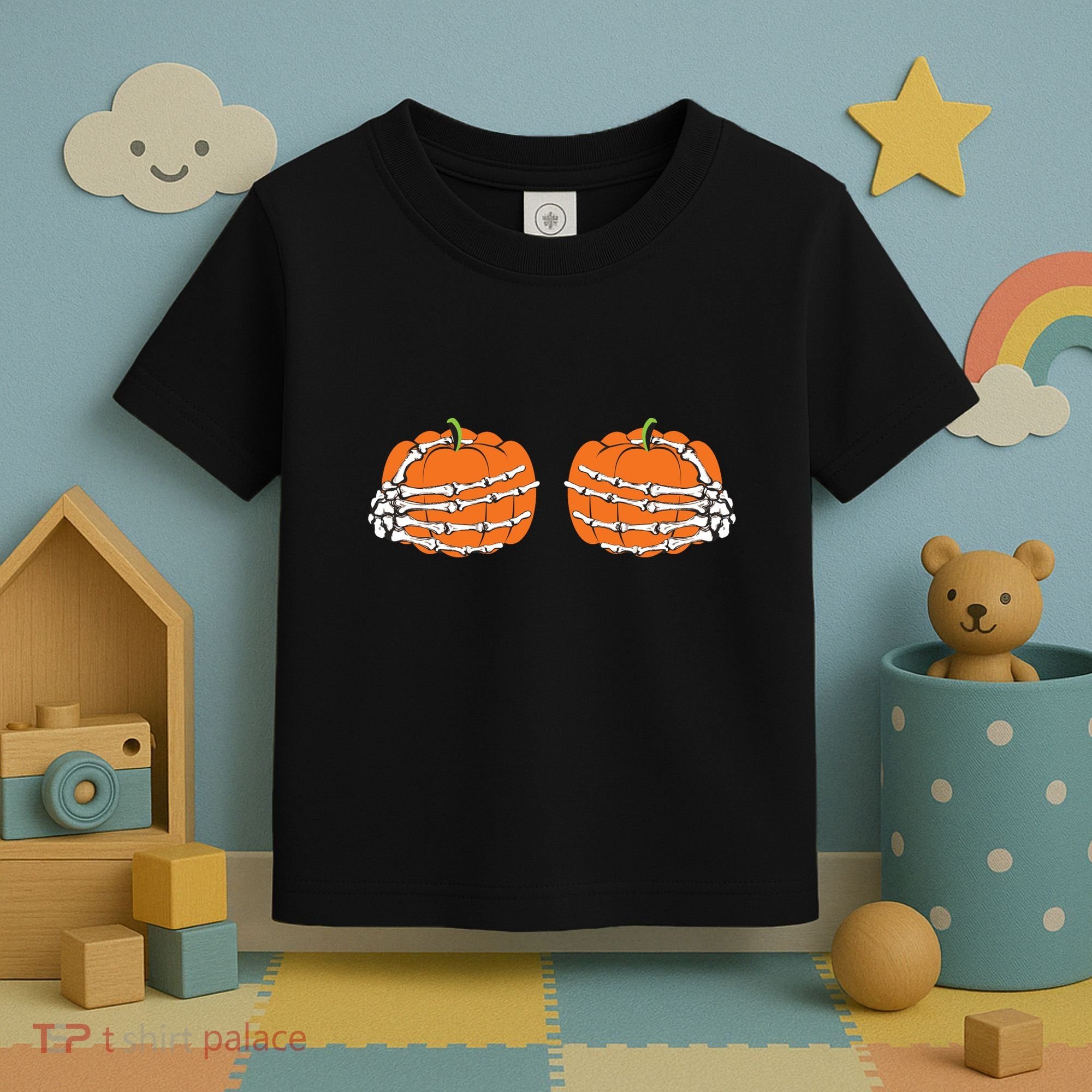 Funny Skeleton Hands Pumpkin Boobs Toddler T-Shirt