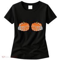 Funny Skeleton Hands Pumpkin Boobs Women's T-Shirt thumb 0