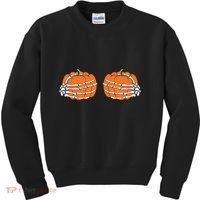 Funny Skeleton Hands Pumpkin Boobs Kids Sweatshirt thumb 0