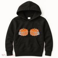 Funny Skeleton Hands Pumpkin Boobs Kids Hoodie thumb 0