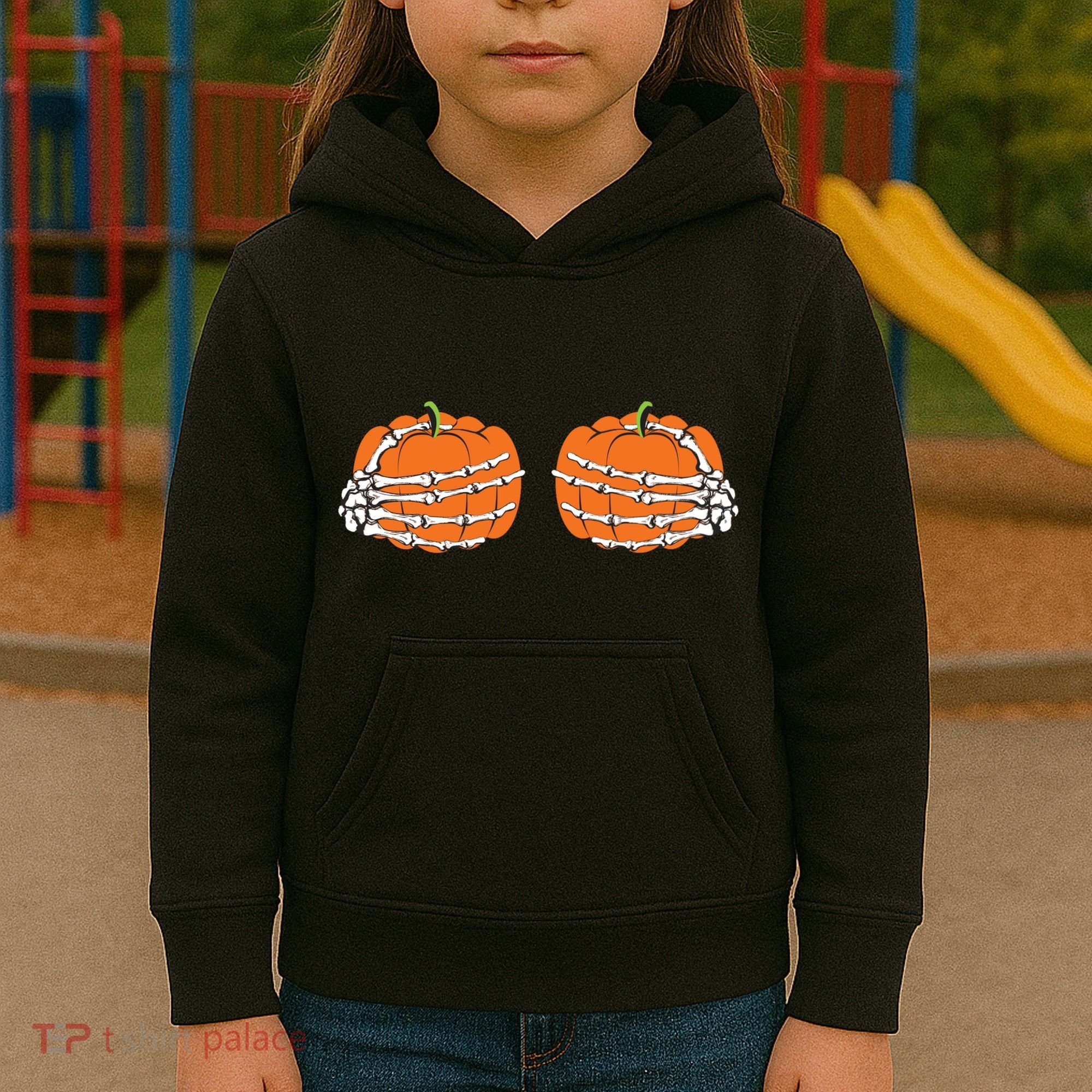Funny Skeleton Hands Pumpkin Boobs Kids Hoodie