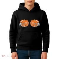Funny Skeleton Hands Pumpkin Boobs Kids Hoodie thumb 4