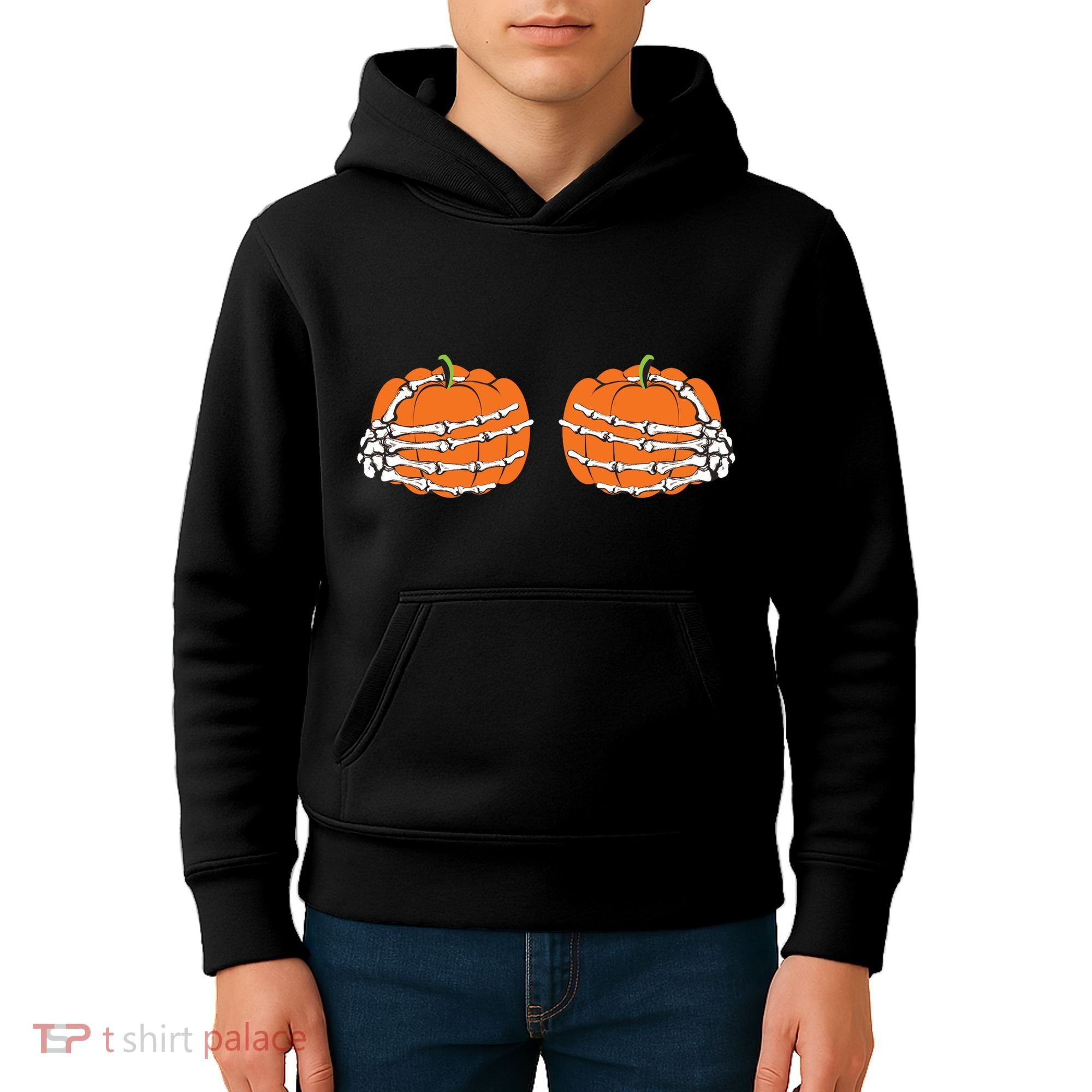 Funny Skeleton Hands Pumpkin Boobs Kids Hoodie