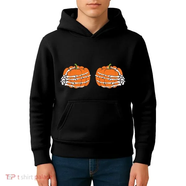 Funny Skeleton Hands Pumpkin Boobs Kids Hoodie