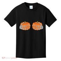 Funny Skeleton Hands Pumpkin Boobs Kids T-Shirt thumb 0