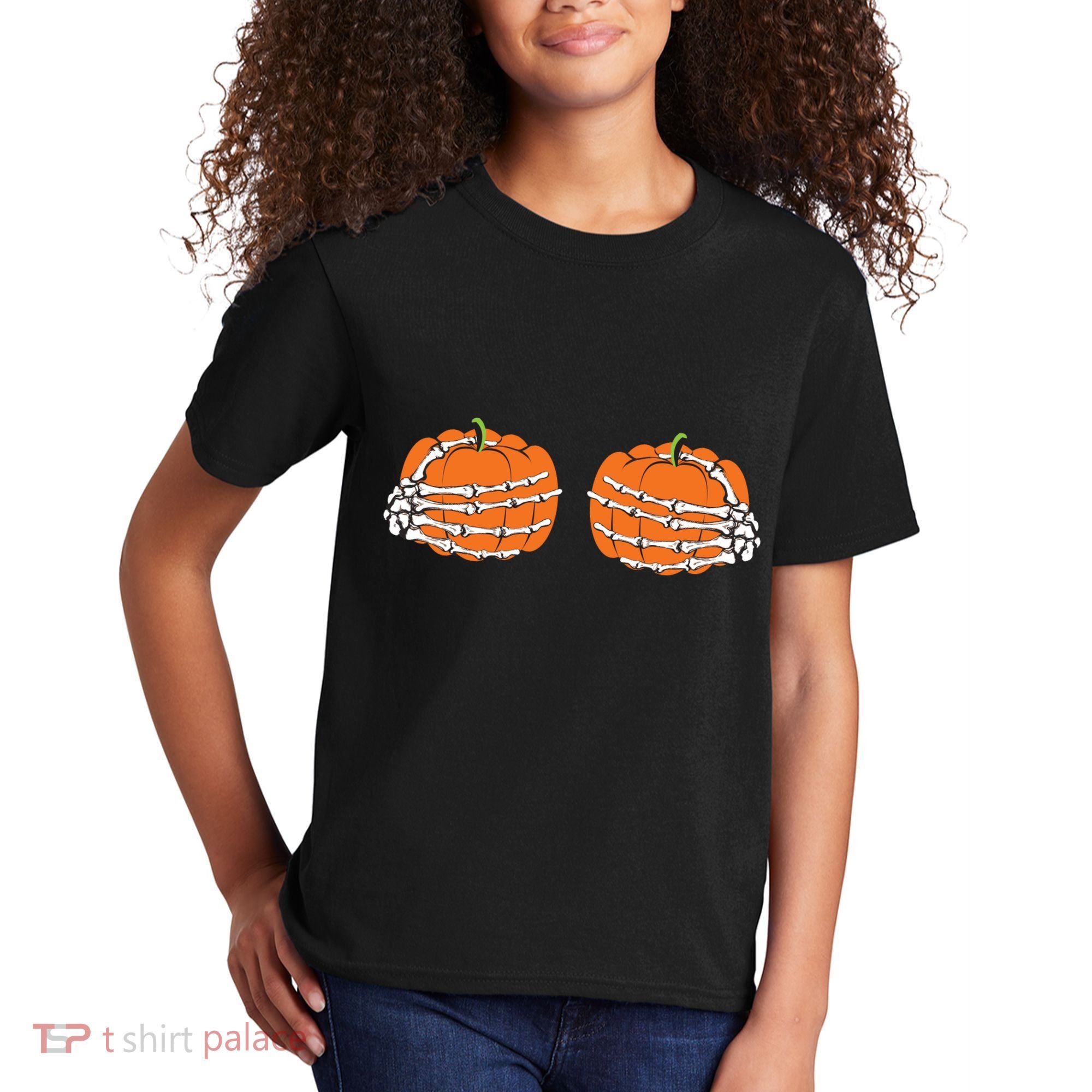 Funny Skeleton Hands Pumpkin Boobs Kids T-Shirt